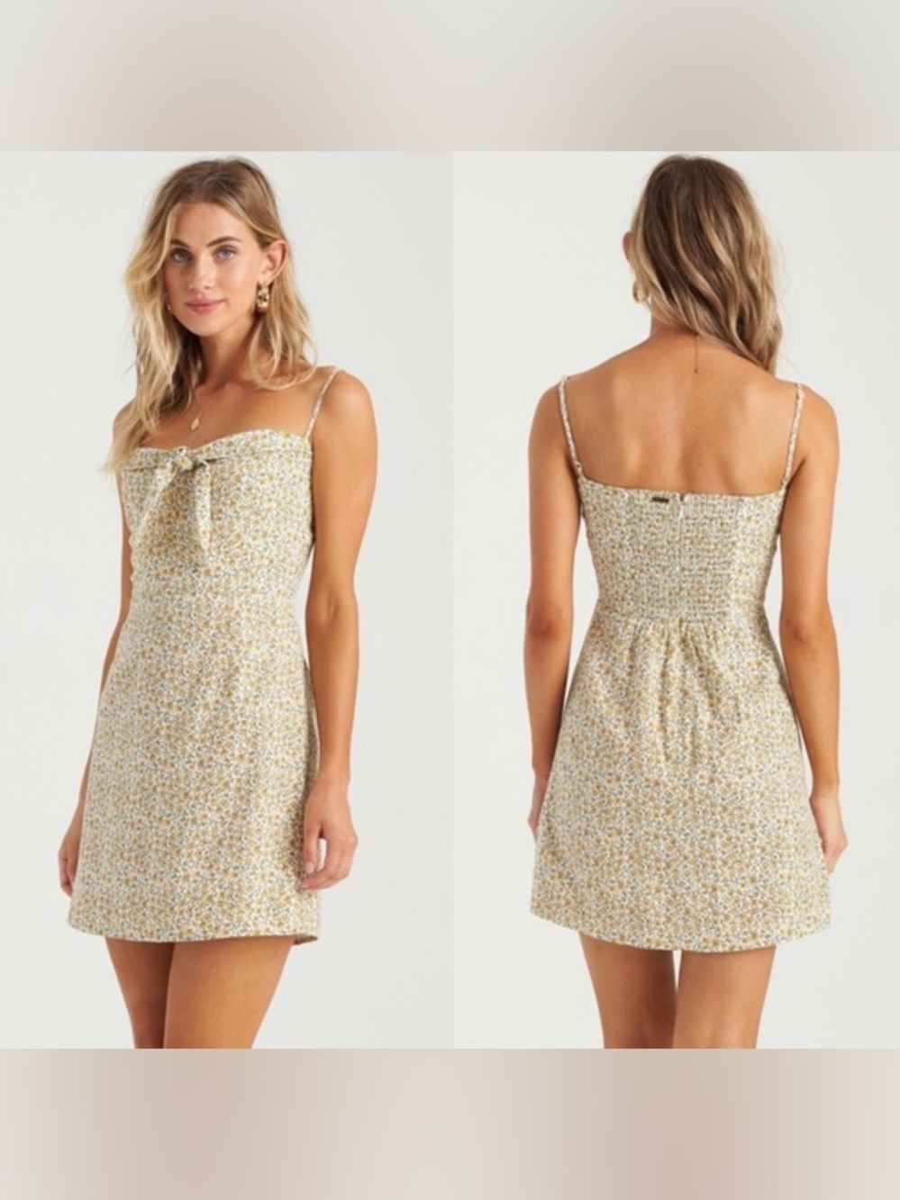 Billabong Endless Summer Knot Front Mini Dress Floral Smocked Back S